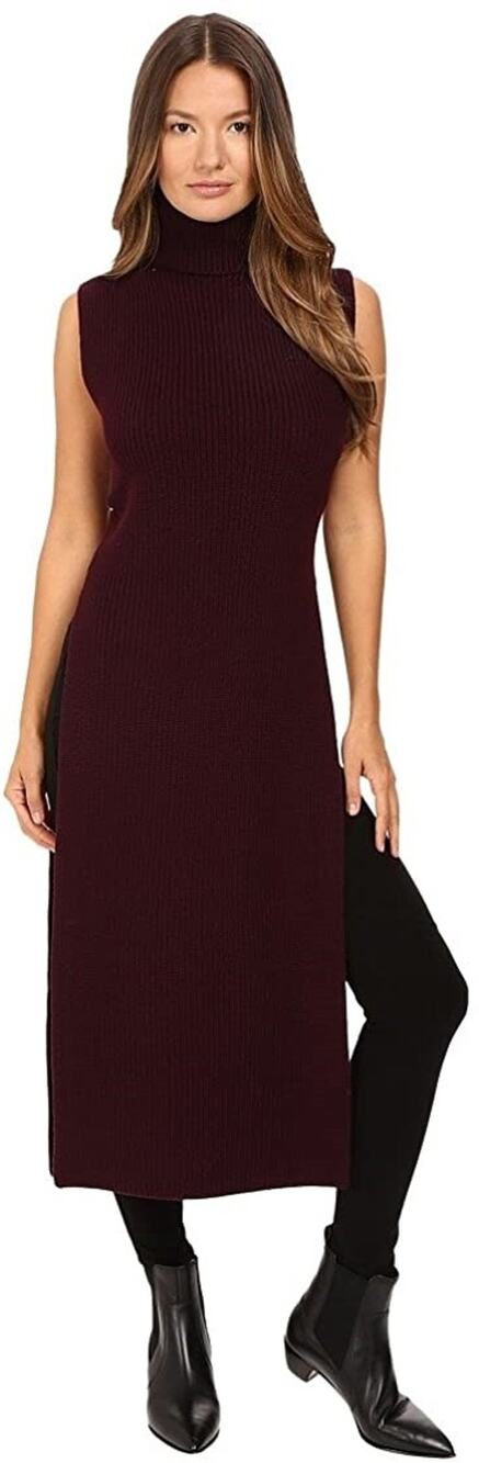 McQ  Womens Multi Gauge Casual Long Wool Sweater Dress Burgundy Size XXS